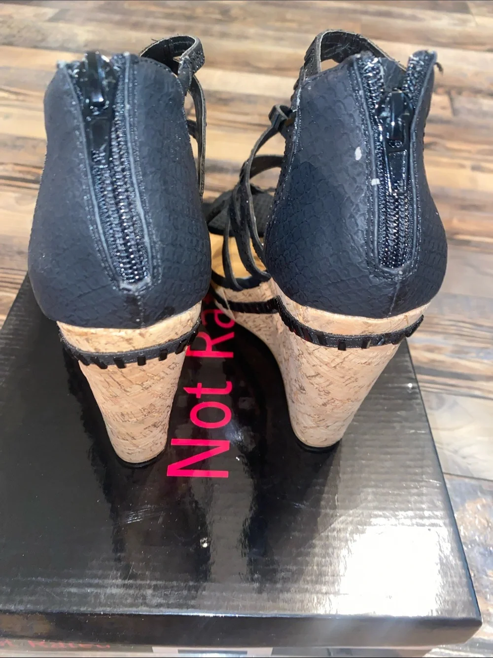 Not Rated Black Strappy Cork Wedge Sandals